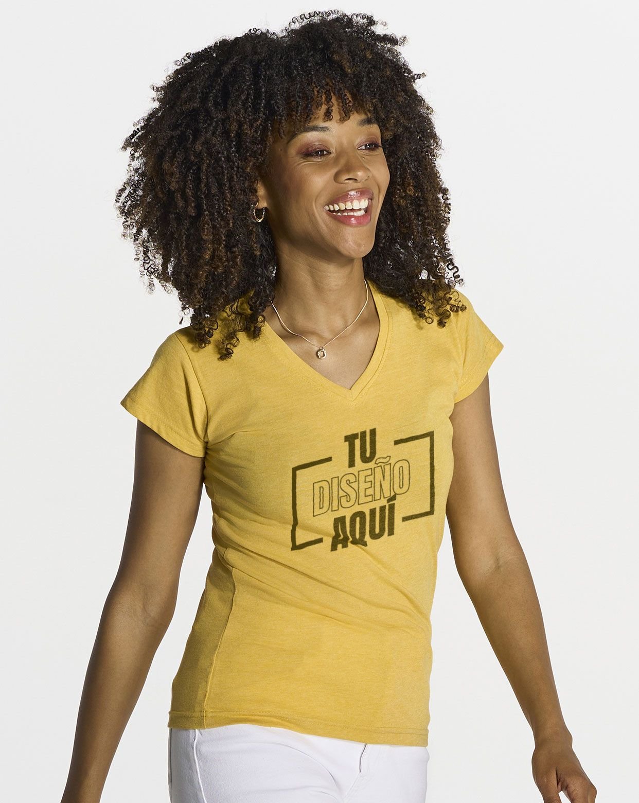 Camiseta básica para mujer de manga corta y cuello de pico personalizada DTF TSRLCMFP