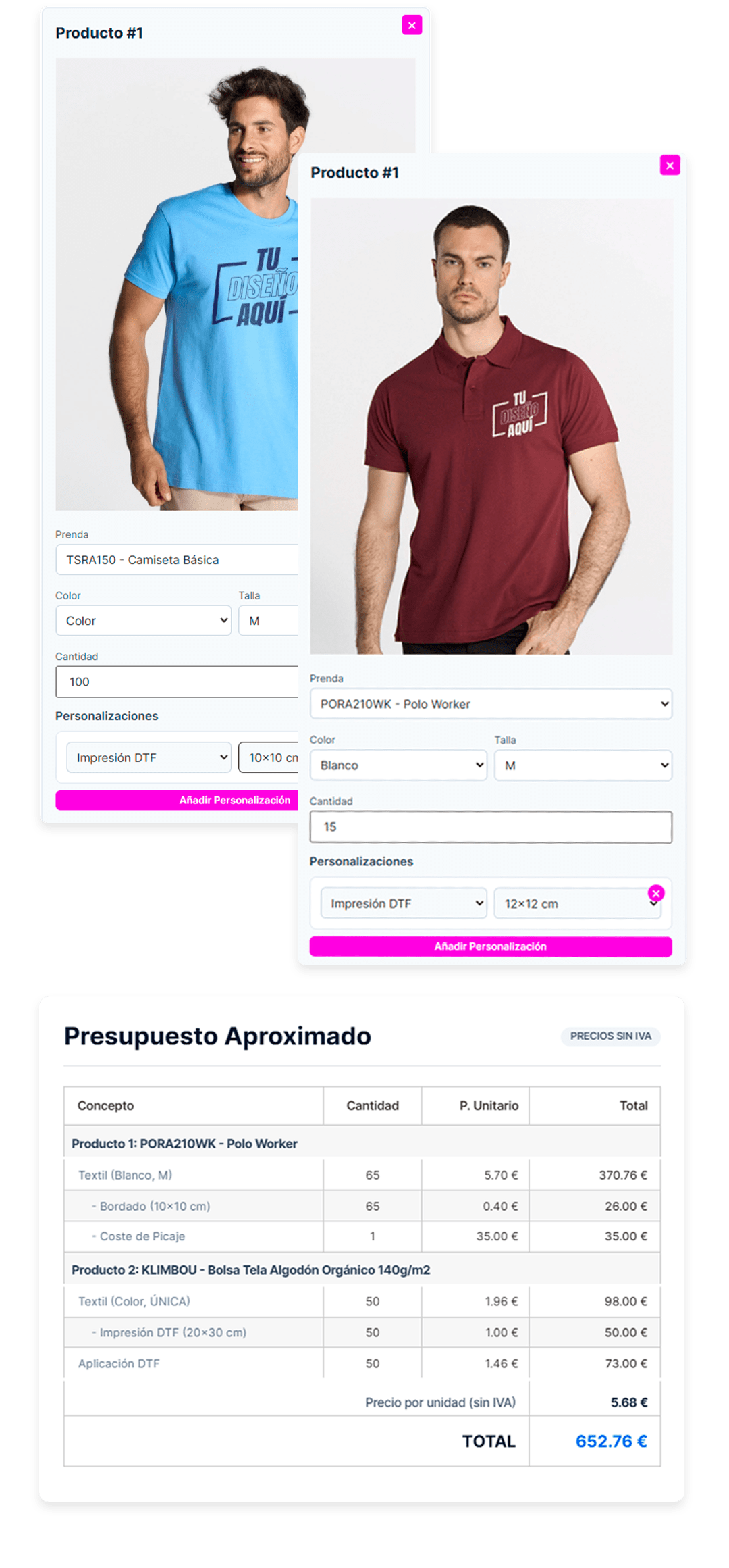 Simulador cotización tarifas profesionales en DTF Planet