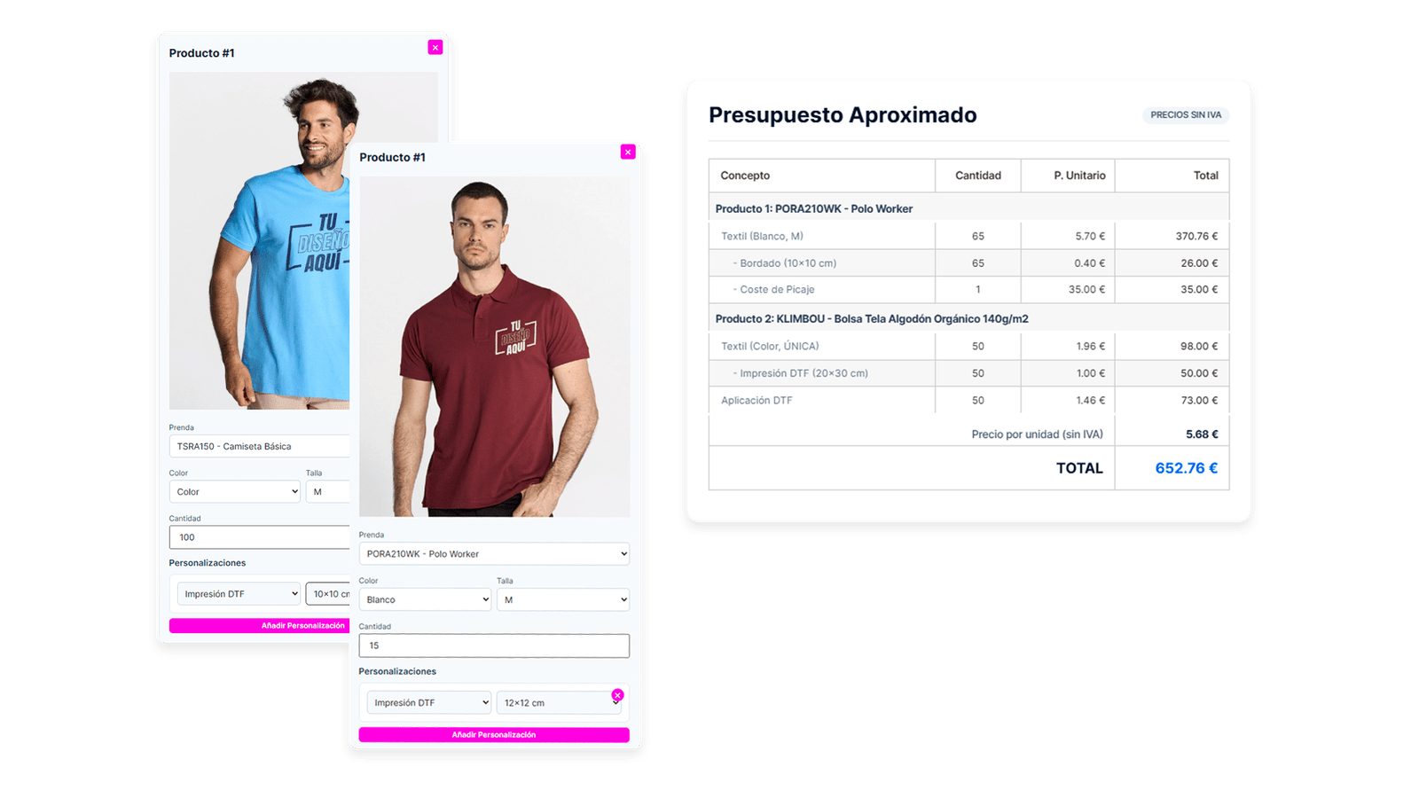 Simulador cotización tarifas profesionales en DTF Planet